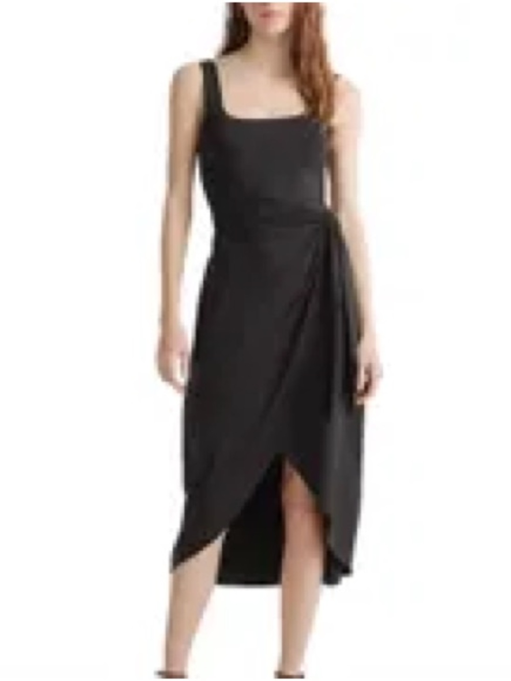 Quince Tencel Jersey Side-Tie Midi Black Sleeveless High-Low Wrap Dress
